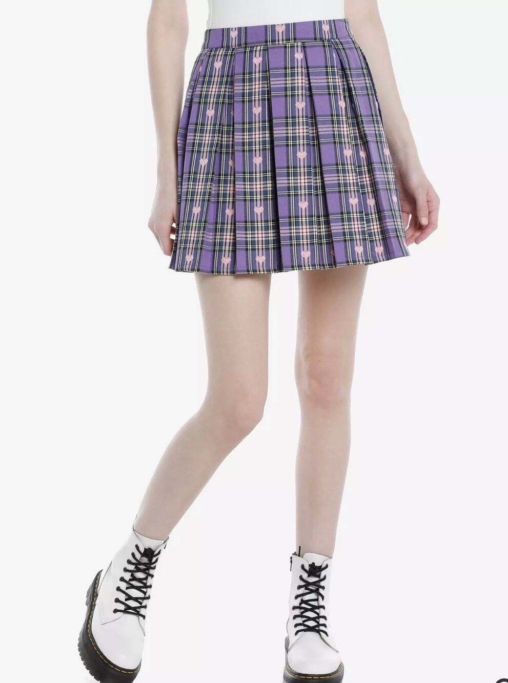 Hot Topic Pastel Purple Plaid and Pink Heart Pleated Mini Tennis Skirt size MD